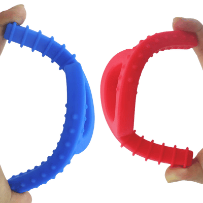مضاغ حسي على شكل حرفي b و d، أحمر وأزرق، مصنوع من مطاط مرن آمن للأطفال